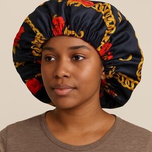 Leopard print red satin lining bonnets for adults